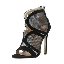 Load image into Gallery viewer, Black High Heels Fishnet Detailed Shoes